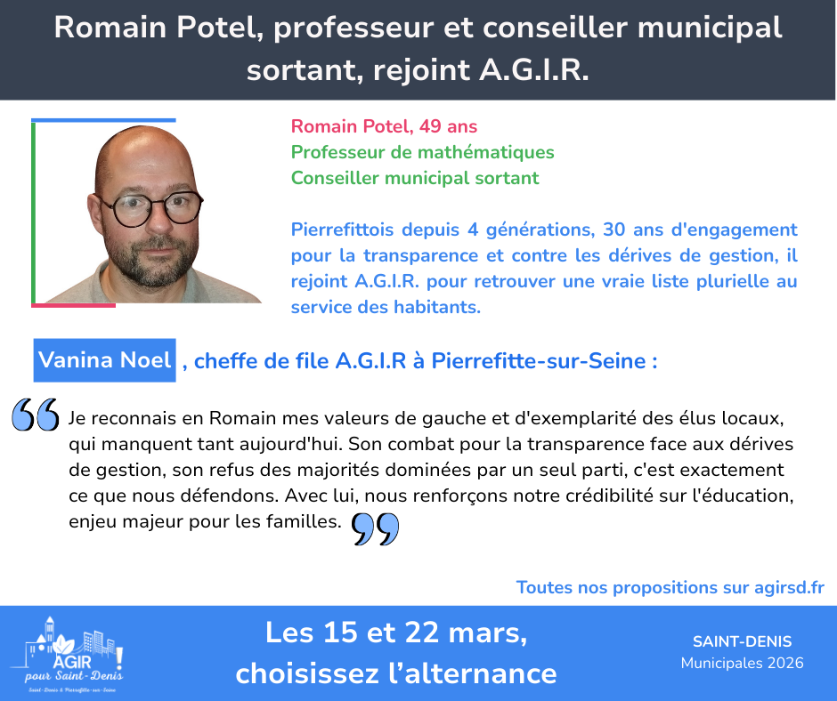 Romain Potel, professeur et conseiller municipal sortant, rejoint A.G.I.R.